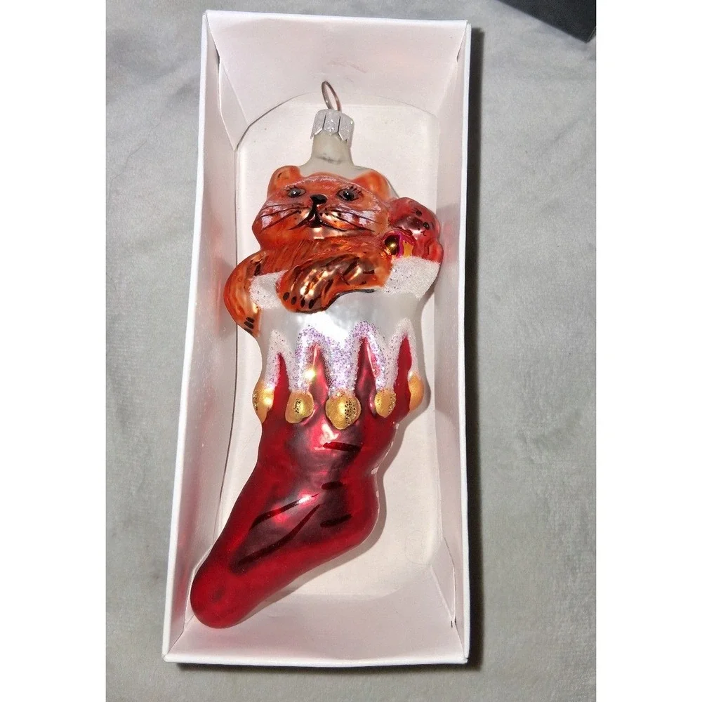 Christopher Radko 1995 Purrfect Present Cat Christmas Ornament Original Box